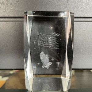 Etched Crystal block with American Flag